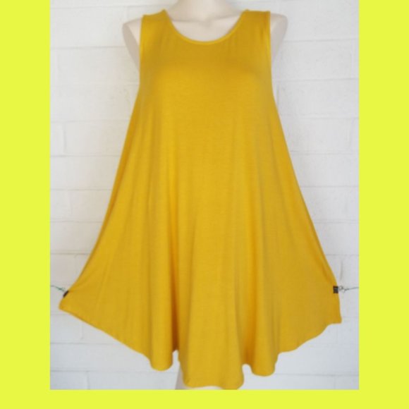 New SACRED THREADS OS sunshine yellow stretch jersey sleeveless swing tunic top - Picture 2 of 4